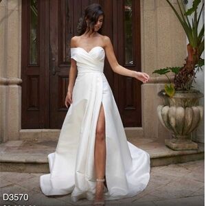 White Ruched Sweetheart Bridal Gown with Slit